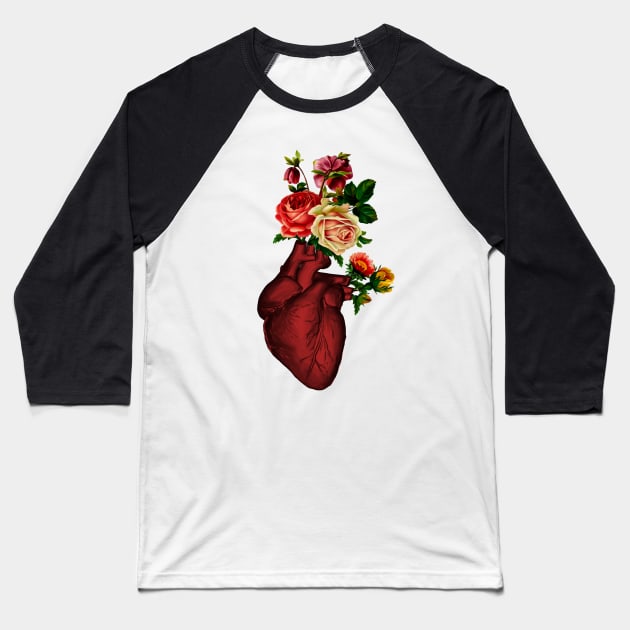 Floral Heart - Realistic Heart Baseball T-Shirt by Nirvanax Studio